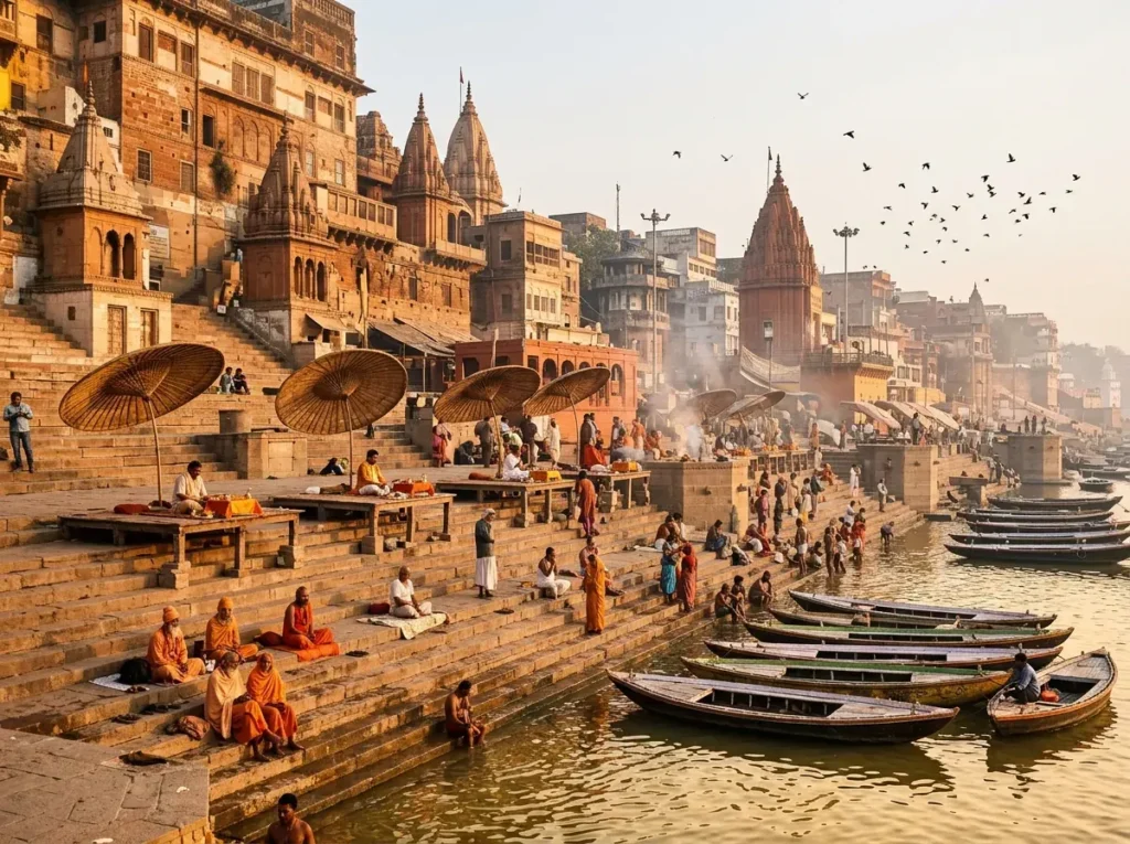 KASHI YATRA PLANNING: THE ONE-PAGE GUIDE — FRONT VIEW / HERO — hero image, 16:9, first-hand photo preferred; if sourced, credit visibly