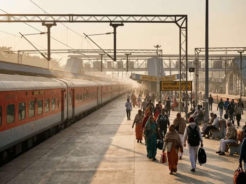 HOW TO REACH VARANASI: TRAIN, FLIGHT AND ROAD — FRONT VIEW / HERO — hero image, 16:9, first-hand photo preferred; if sourced, credit visibly